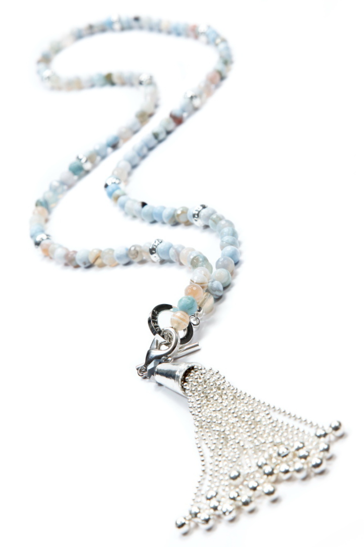Necklace, Duckegg Agate with Silver Spacers & Tassel image 0
